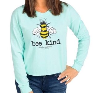 Simply Southern Bee Kind Long Sleeve Medium Blue Cropped Tshirt